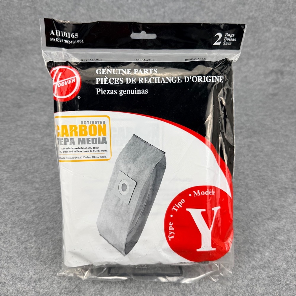 Hoover Type Y Vacuum Bags AH10165 Carbon HEPA Media 2 Pack Genuine OEM Sealed